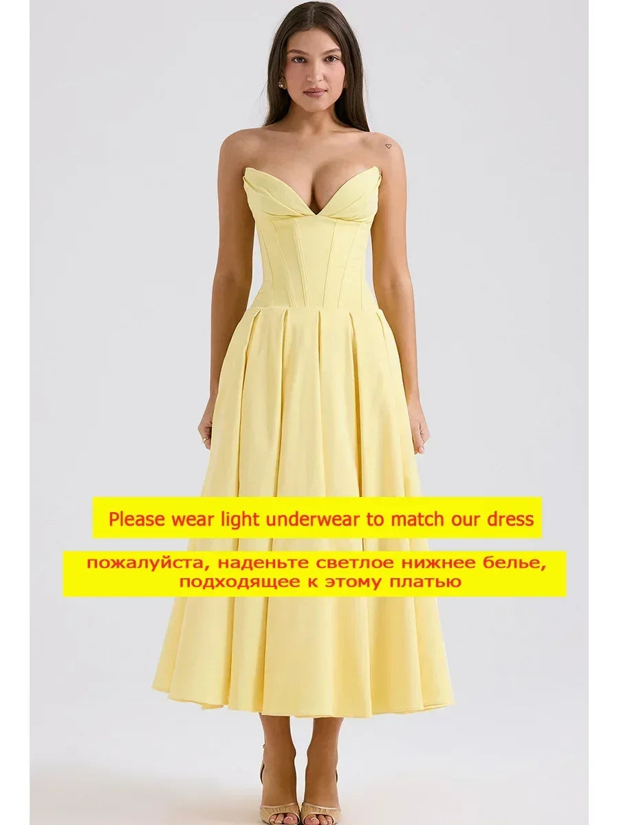 Mingmingxi Summer Strapless Bodycon Dresses Women 2024 New Arrivals Elegant Formal Occasion Dress Yellow Guest Party Dresses