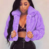 Fashion Faux Fur Open Stitch Lapel Crop Jackets Women Clothing Autumn Winter Solid Long Sleeve Warm Furry Fluffy Coat Outer Wear