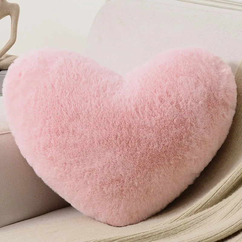Faux Rabbit Fur Heart Pillow Decorative Pillows Plush Love Heart Shaped Fluffy Throw Pillow Cushion Valentine's Day Gifts 12/17"