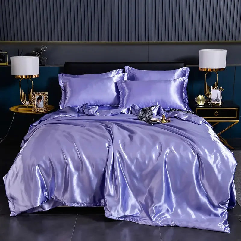 Luxury 100% Silk Bedding Set with Duvet Cover Set Double King Queen Size Bedding Cover Kit 4pcs Bed Cover Bed Linen Sets