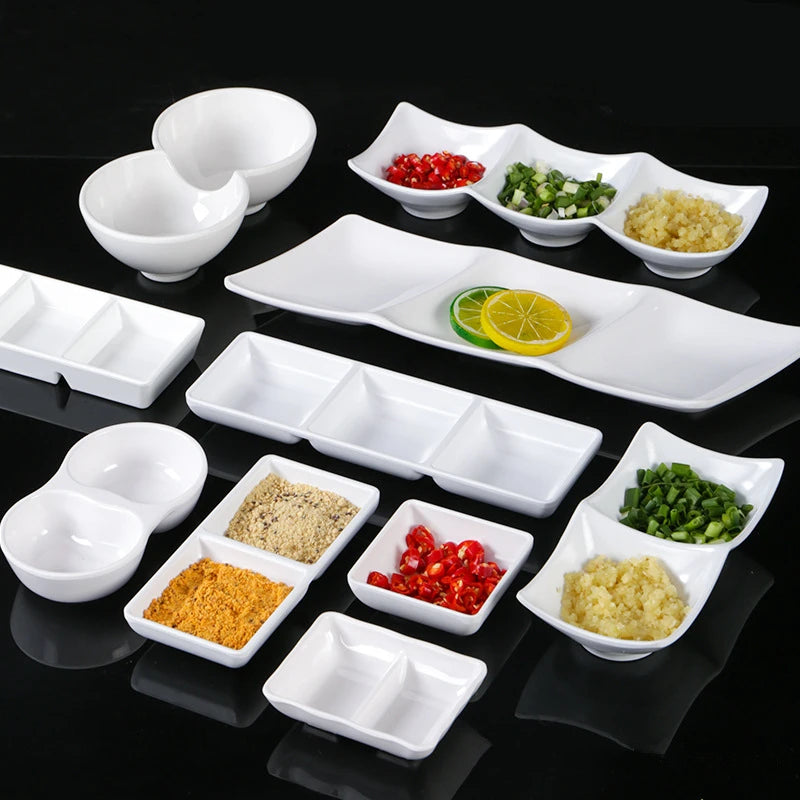 White Melamine Dipping Saucer Soy Vinegar Saucer Japanese Tableware Kitchen Seasoning Dish Scallion Garlic Plate for Restaurant