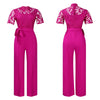 Elegant Jumpsuits & Rompers for Women O Neck Lace Patchwork Short Sleeve Sashes High Waisted Luxury Birthday Party Dinner Outfit