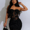 New Sexy Off Shoulder 3D Flower See Through Strapless White Mini Dresses Women‘s Elegant Birthday Evening Guest Party Prom Robe
