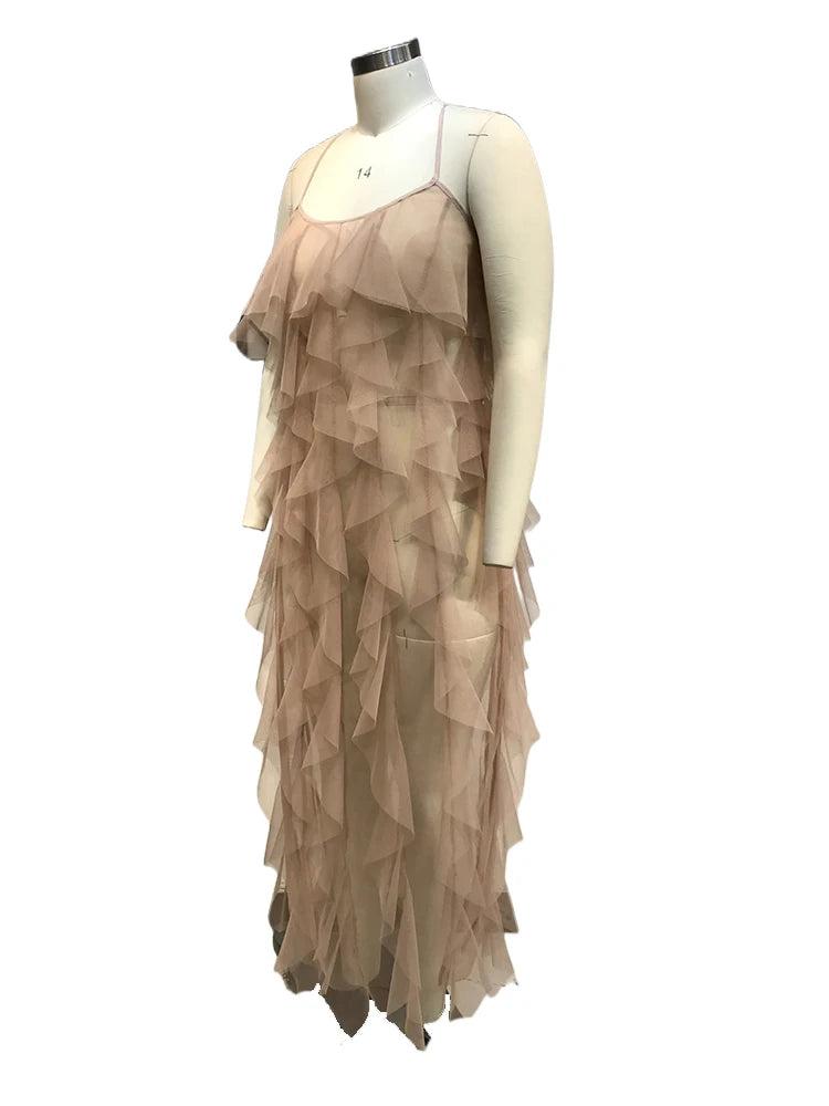 Chic and Elegant Summer Dress Women Halter Sexy Birthday Dress Transparent Mesh Backless Maxi Dress Wholesale Dropshipping