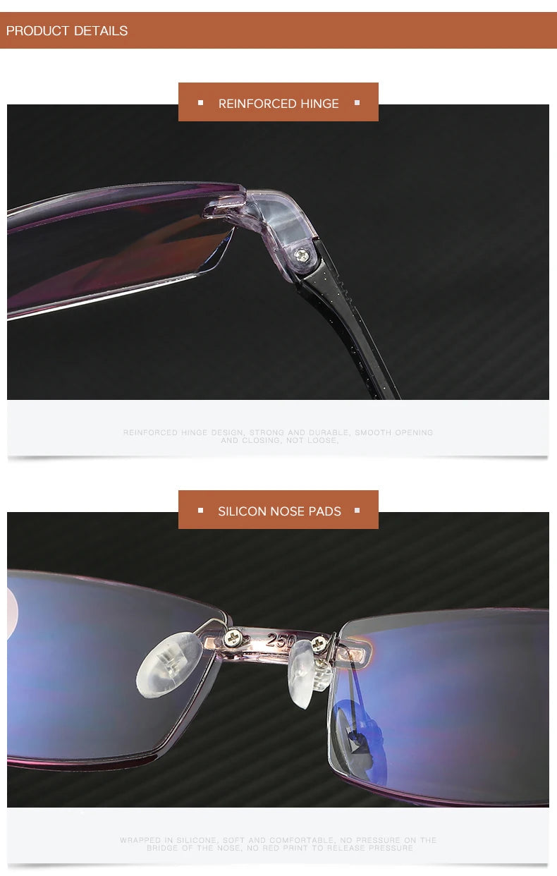Men Blue Light Blocking Reading Glasses Women Dimond Cutting Rimless Eyeglasses Frame Anti Fatigue Hyperopia Presbyopic Eyewear
