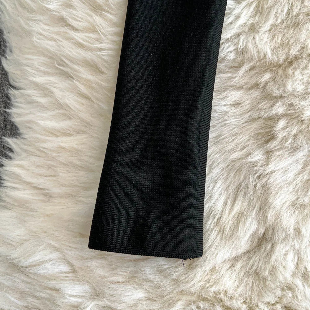 Faionable Diamond Embellied Wrap Skirt Set ort Top Long Dr Slimming High Collar Long Sve Zipper Two Piece Set