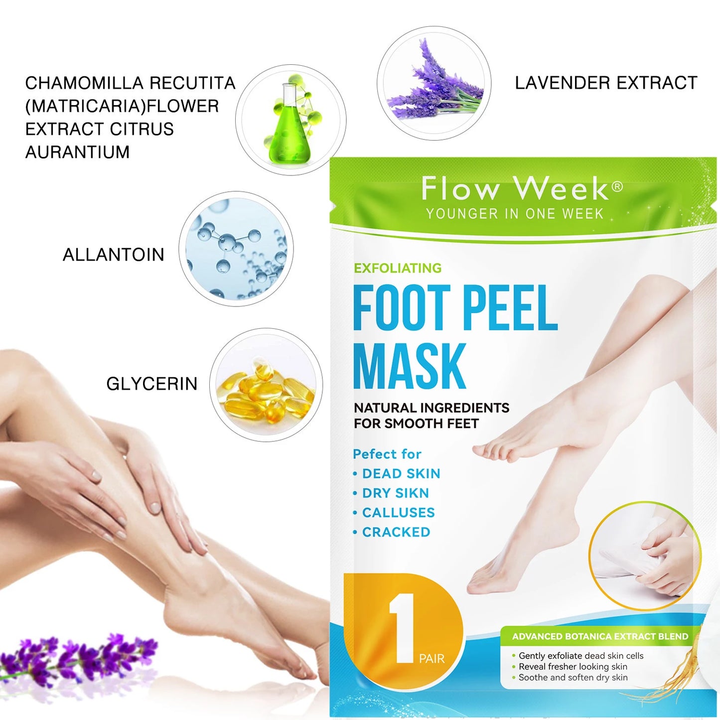Foot Peel Mask, Exfoliating Peel Off Calluses Dead Skin Callus Remover Dry Cracked Feet, Baby Soft Smooth Touch Feet Skin