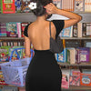 BOOFEENAA Short Sleeve Backless Long Dresses Sexy Outfits for Women Clothes Basics Casual Bodycon Grey Black Dress C71-BH23
