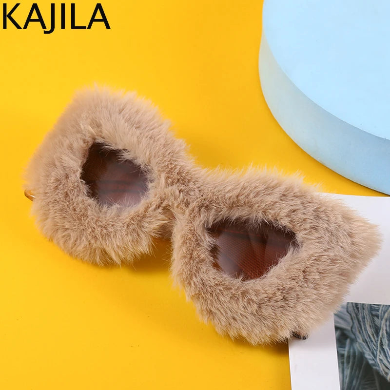 Cat Eye Sunglasses Women Punk Soft Fur Velvet Ladies Sun Glasses 2024 Luxury Brand Trendy Shades Eyewear Oculos De Sol Feminino