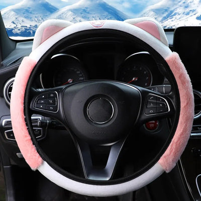 Cute Cartoon Plush Kitten Warm Car without Inner Ring Steering Wheel Cover Car Accessories Suitable for 14.5-15INCH