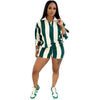 Women's Clothing Fashion Striped Sets Long Sleeve Polo-Neck T Shirt and Shorts 2025 Spring Summer 2 Two Piece Set Tracksuit
