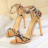 Summer Women Roman High Heels Rivets Studded Sandals Stiletto Gladiator Pumps Open Toe Luxury Shoes Hollow One-word Buckle 267-2