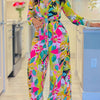 2024 Spring Summer New Long Sleeved Printed Suit For Women Fashion Lapel Single Breasted Shirt Wide Leg Trousers Two Piece Set