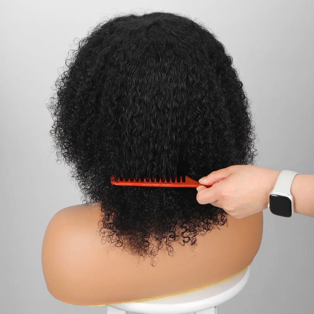 Afro Fluffy Curly Human Hair Wigs 70S Jerry Curl Wig One Wig Two Stlyes Glueless Wig Puffy Bouncy Wig Bouncy Wet and Dry Styling