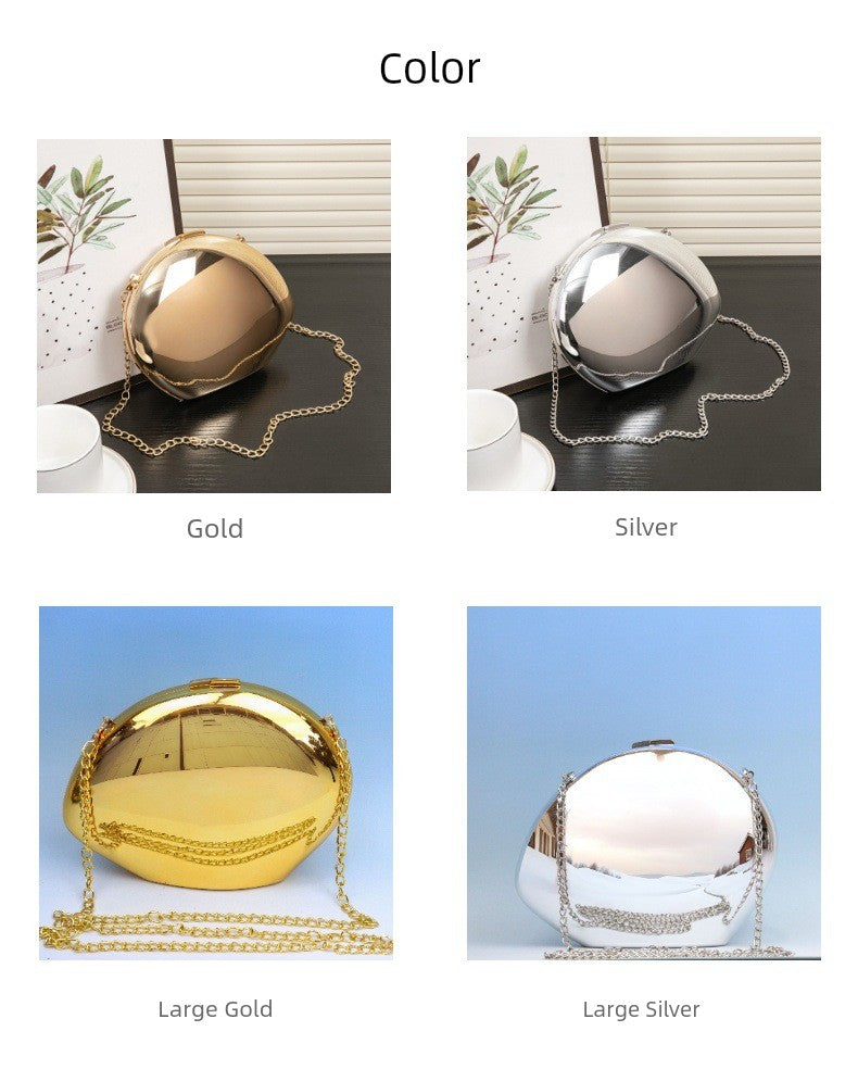 2024 New Arrival Golden Acrylic Shiny Metallic Goose Egg Box Glossy Shell Banquet Glossy Dumpling Hand Holding