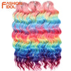 FASHION IDOL 24Inch Crochet Hair Synthetic Water Wave Braiding Hair Extensions Ombre Rainbow color Fake Hair Deep Wave Curl Hair