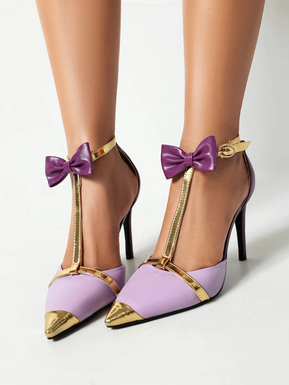 New Design Luxury Glod Purple Stilettos Pointed Toe T-strap High Heels Women Sandals Summer Party Dress Prom Shoes Pumps 2024