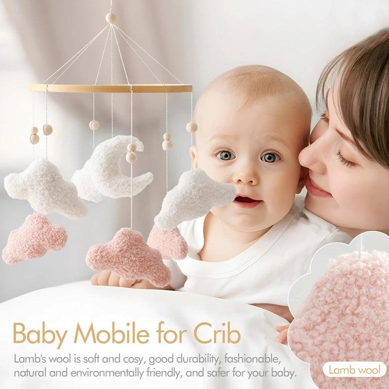 Baby Crib Mobile Rattle Toy 0-12Months Infant Soft Felt Teddy Velvet Pink Bear Bed Bell Hanging Toy Holder Bracket Crib Girl Toy