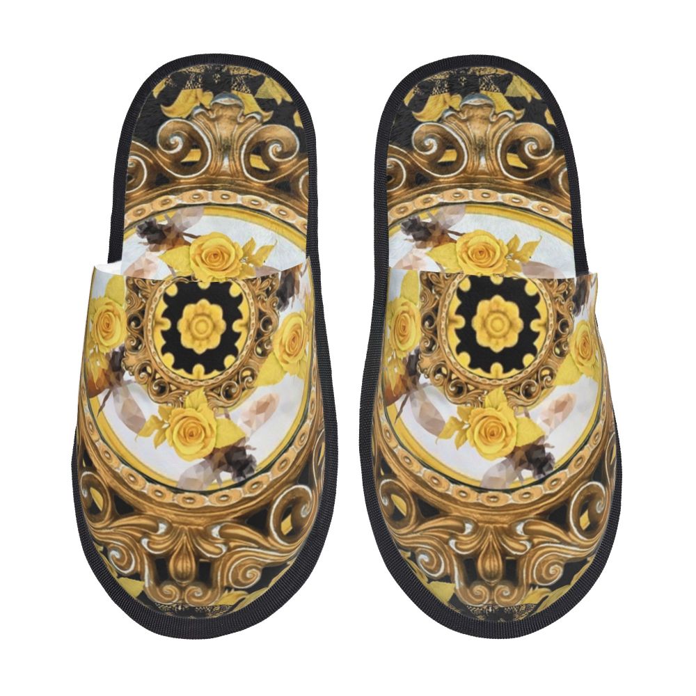 Custom Queen Of Absolutely Everything Gold Baroque Soft Memory Foam House Slippers Women Comfy Warm Anti-skid Sole Slipper