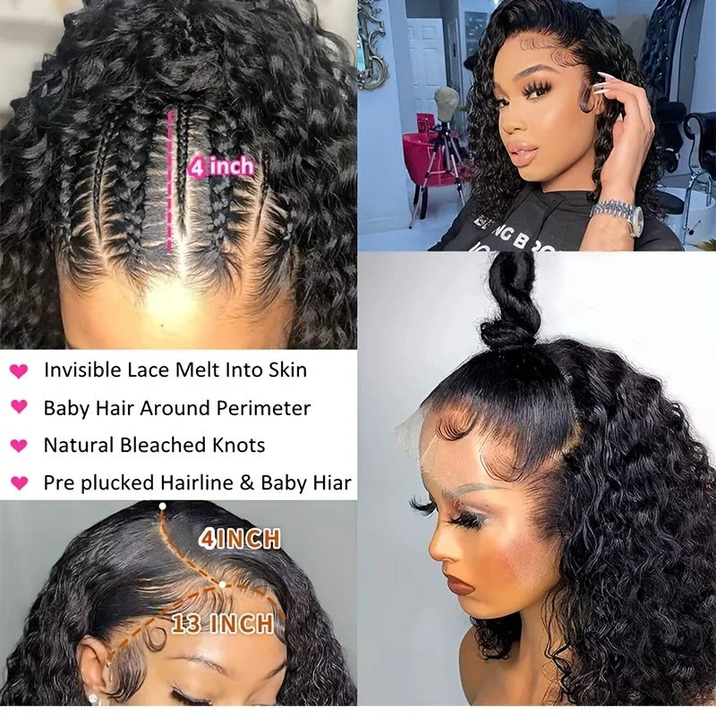 Curly Wig Pre Plucked Brazilian Human Hair Wigs 13x4 Lace Front Wig Short Bob Deep Wave Kinky Curly Lace Front Human Hair Wigs