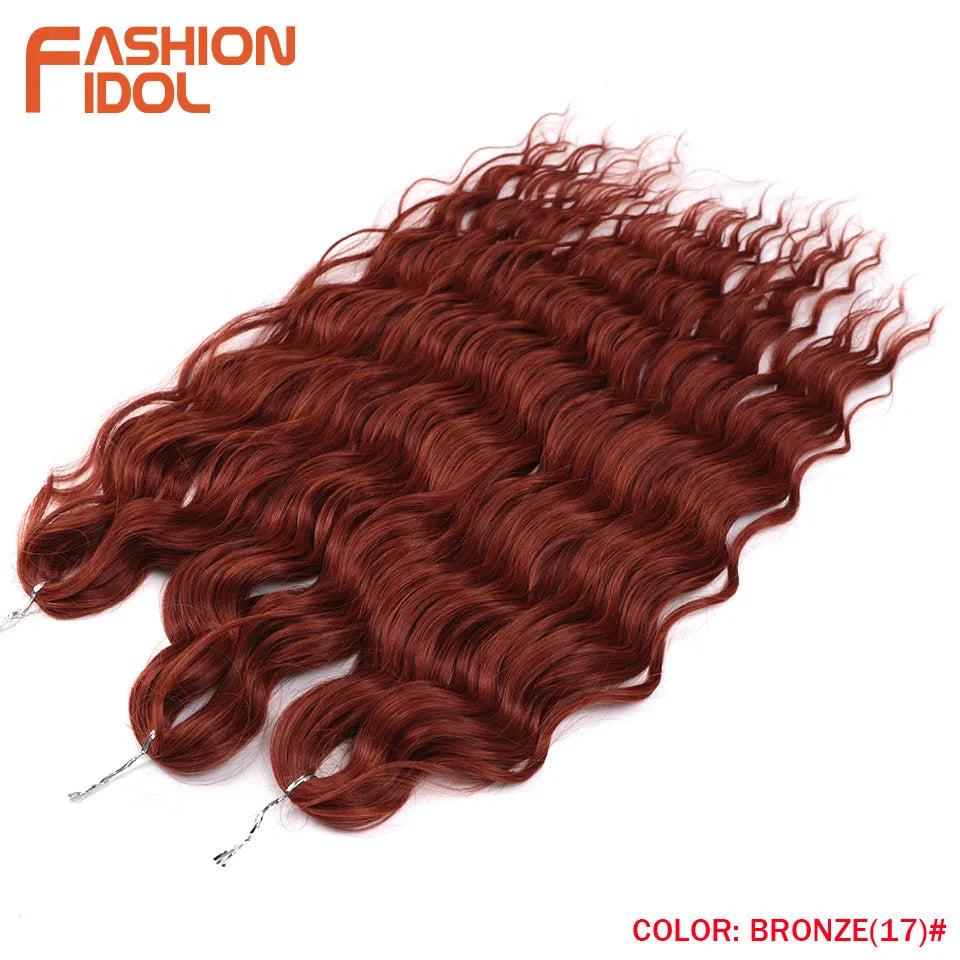 FASHION IDOL 24Inch Crochet Hair Synthetic Water Wave Braiding Hair Extensions Ombre Rainbow color Fake Hair Deep Wave Curl Hair
