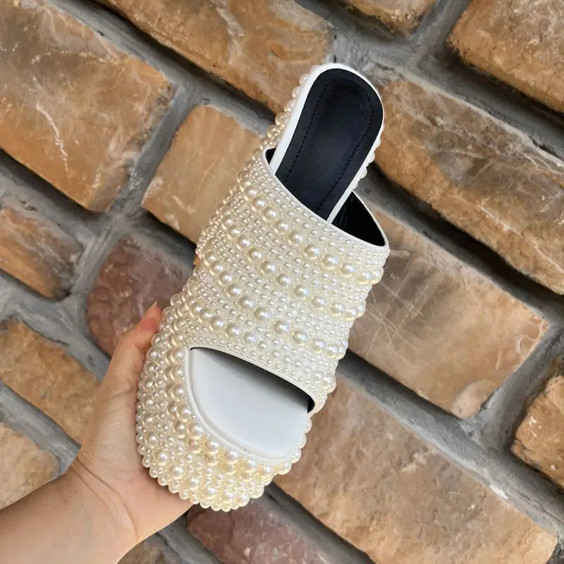 Luxury Handmade Full Rhinestones Platform Wedges Women Slippers Sandals Fashion Summer High heels Mules Slides Chunky Shoes