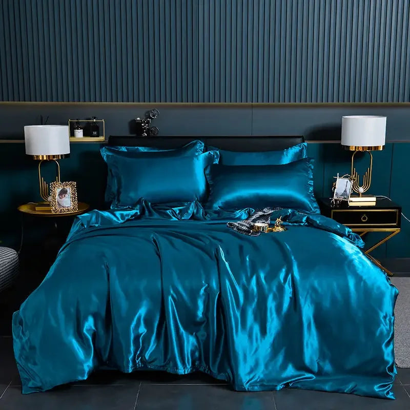 Luxury 100% Silk Bedding Set with Duvet Cover Set Double King Queen Size Bedding Cover Kit 4pcs Bed Cover Bed Linen Sets