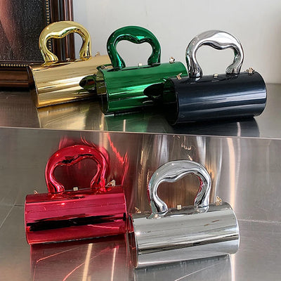 Women Mini Evening Bag Metal Handles Wallet Shoulder Bag Solid Color Clutch Bag Large Capacity Everyday Shoulder Bag Daily Bag