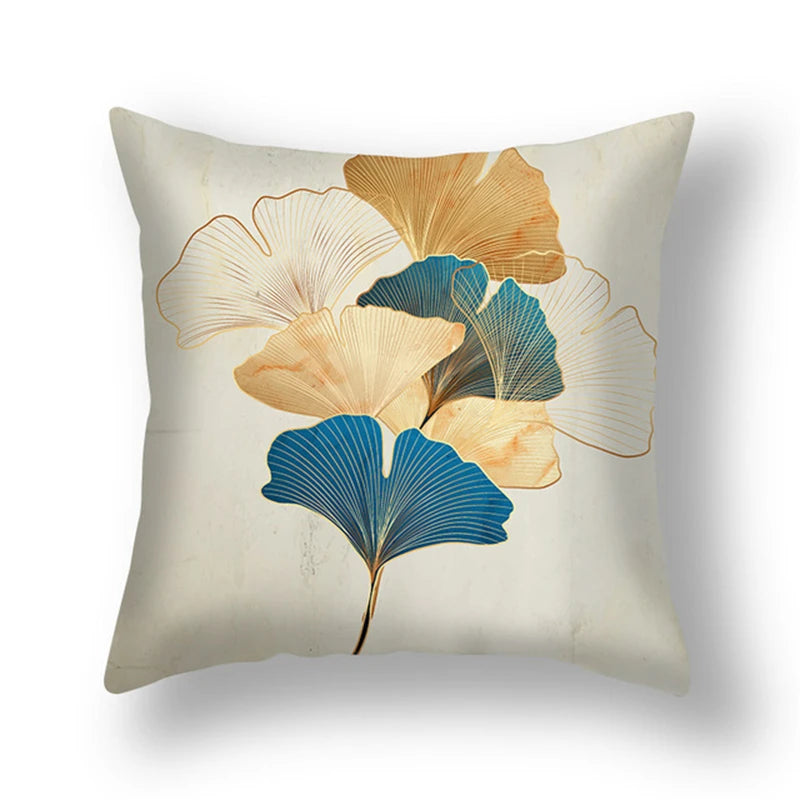 45x45cm gingko leaf polyester cushion cover black gold  waist pillowcase living room chair sofa home decoration