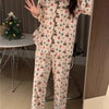 Christmas PJ Set Women Autumn Female Homewear Long Sleeves Button Sleepwear Pajamas Pants Pajama Sets Kawaii Y2K Girls Nightwear