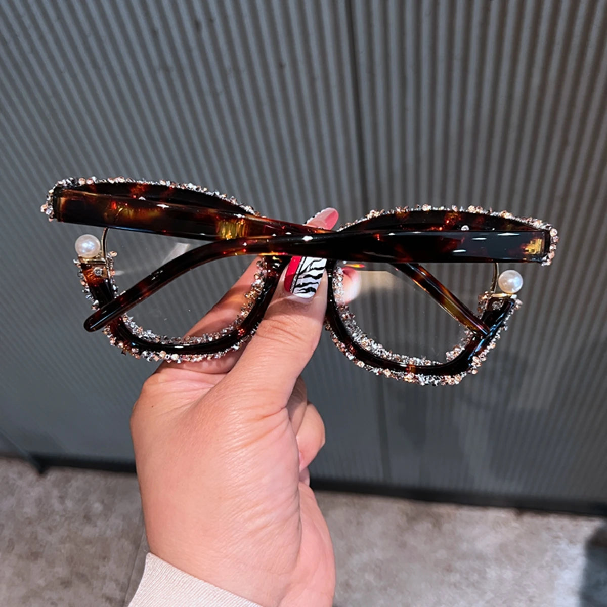 Full Diamond Oversized Blue Light Glasses for Women Fashion Thick Square Computer Eyewear Blue Red Pink Black Glasses