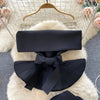 Women Vintage Two Pieces Skirt Sets Women Long Sleeve Sexy Slash Neck Bandage Ruffle Blouse Top and High Waist  Hip Wrap Skirt