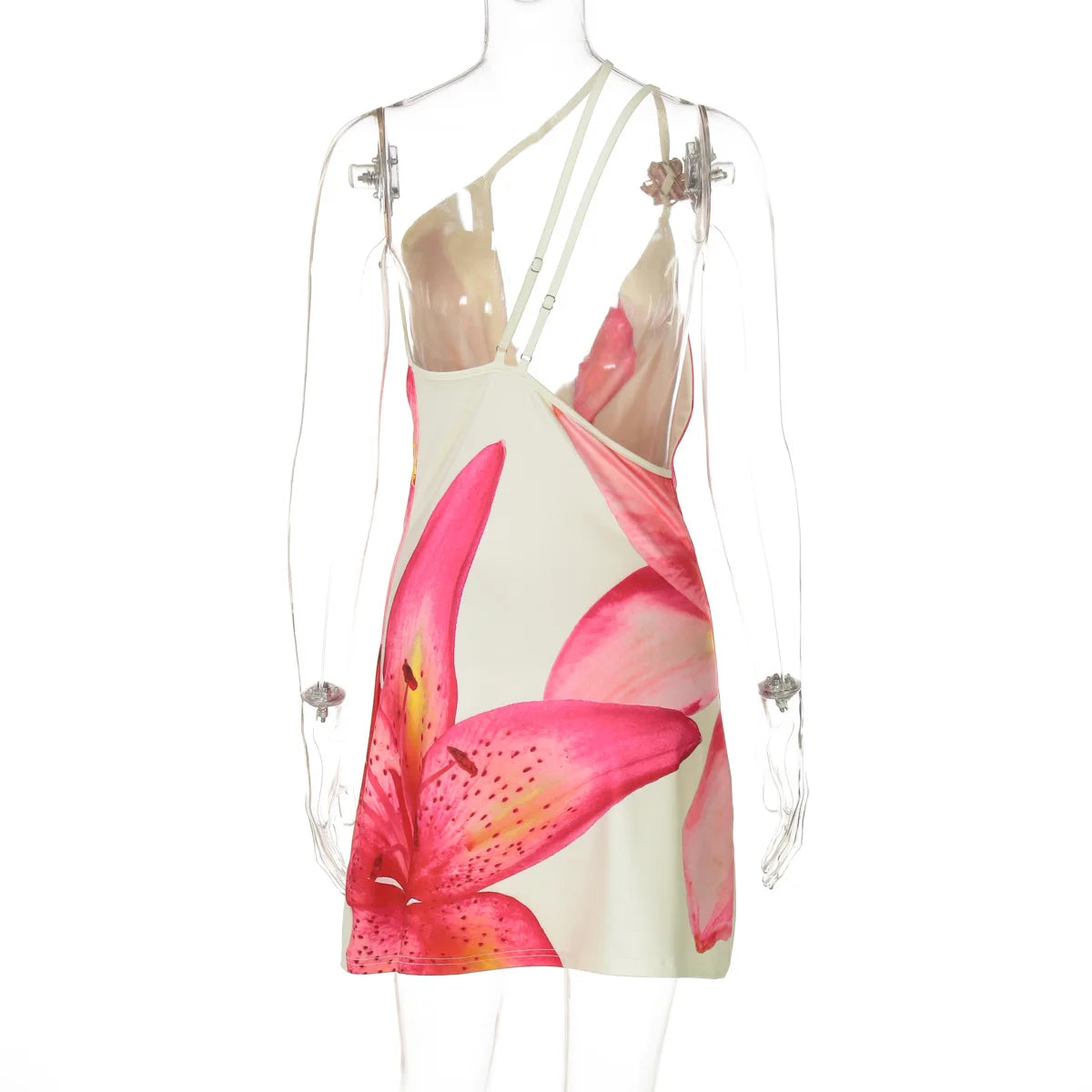 TARUXY One-shoulder Sexy Printed Dress Draped Swinging Collar Beach Vacation Mini Dress Elegant Sleeveless Female High Waist