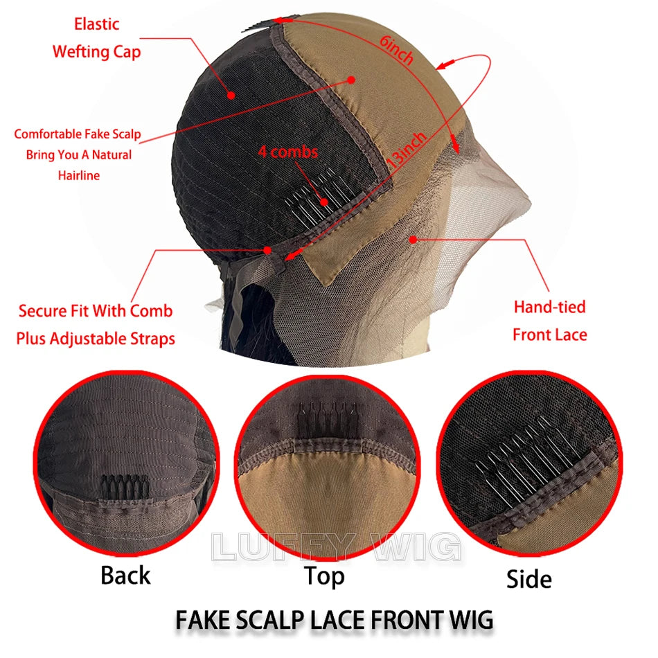 13x6 Yaki Straight Lace Front Wig Human Hair Fake Scalp Lace Wig Pre Plucked Remy Brazilian Lace Frontal Wig Glueless LUFFY