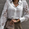 White Sexy Lace Hollow Out Women Blouse Autumn 2025 Spring Black Top Vintage Button Up Shirts Long Sleeve Mesh Design Tops 19948