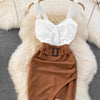 Fashion Camisole Skirt Sexy Contrast Color Patchwork Women's Dresses Irregular Hip Wrap Dress Office Lady Korean Ropa Mujer