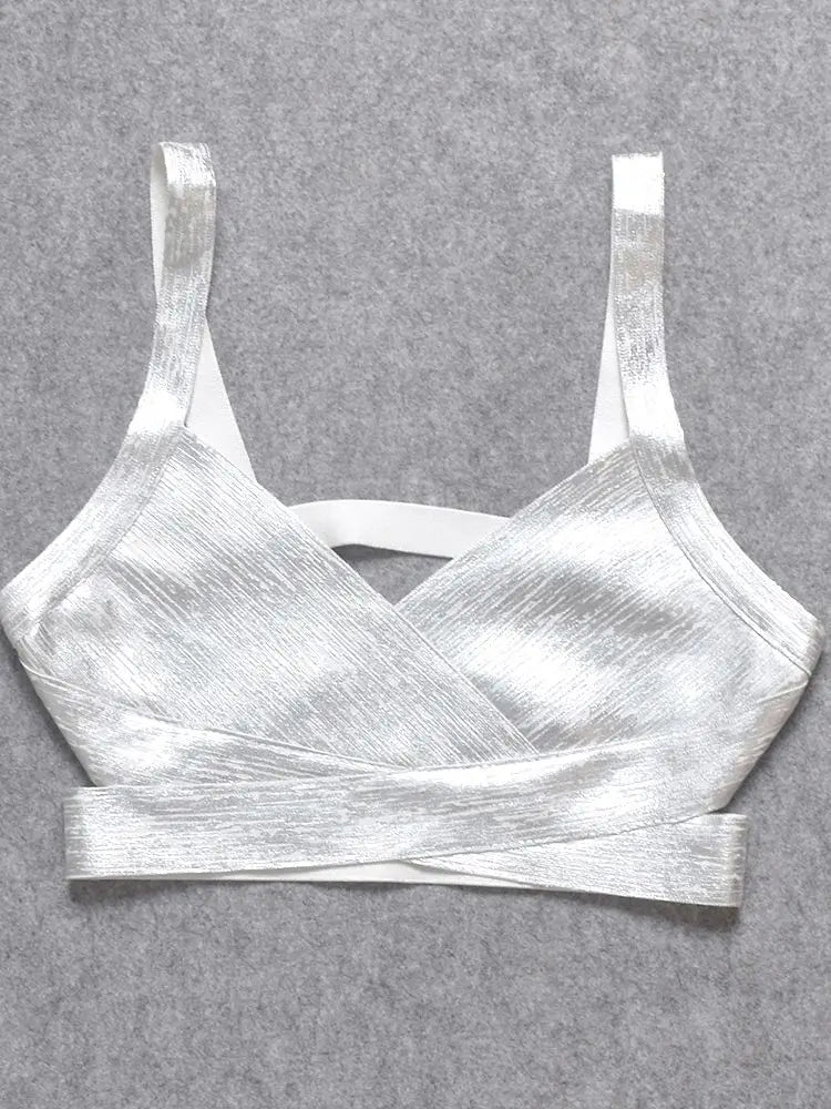 BEAUKEY Sexy Short Metalic HL Bandage Crop Top Women Vest Gold Silver  XL Camis Bodycon Club Party Tank Top  Wholesale