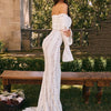 Mozision Floral Lace Off-shoulder Maxi Dress For Women White Strapless Backless Long Sleeve Bodycon Club Party Sexy Long Dress