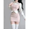 Spring Elegant Vintage Knitted Suits Women Even Party Clothing Korean 3 Piece Dress Set Office Lady Sweater Vest + Mini Skirt