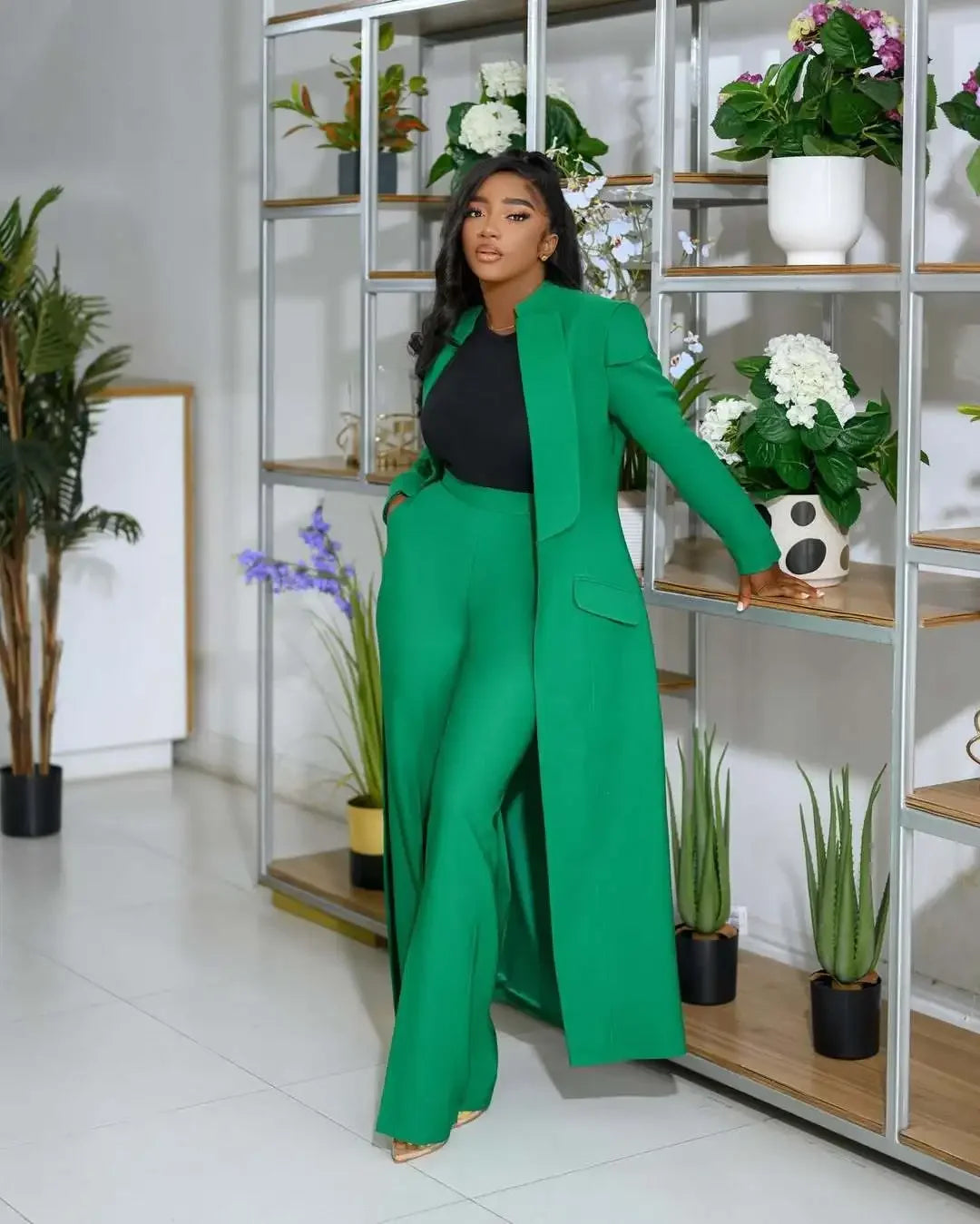 Women's Set Full Sleeve X-Long Blazer Coat+ Long Pant Suit 2025 Spring Streetwear Two 2 Piece Set Africa OL Work Outfits