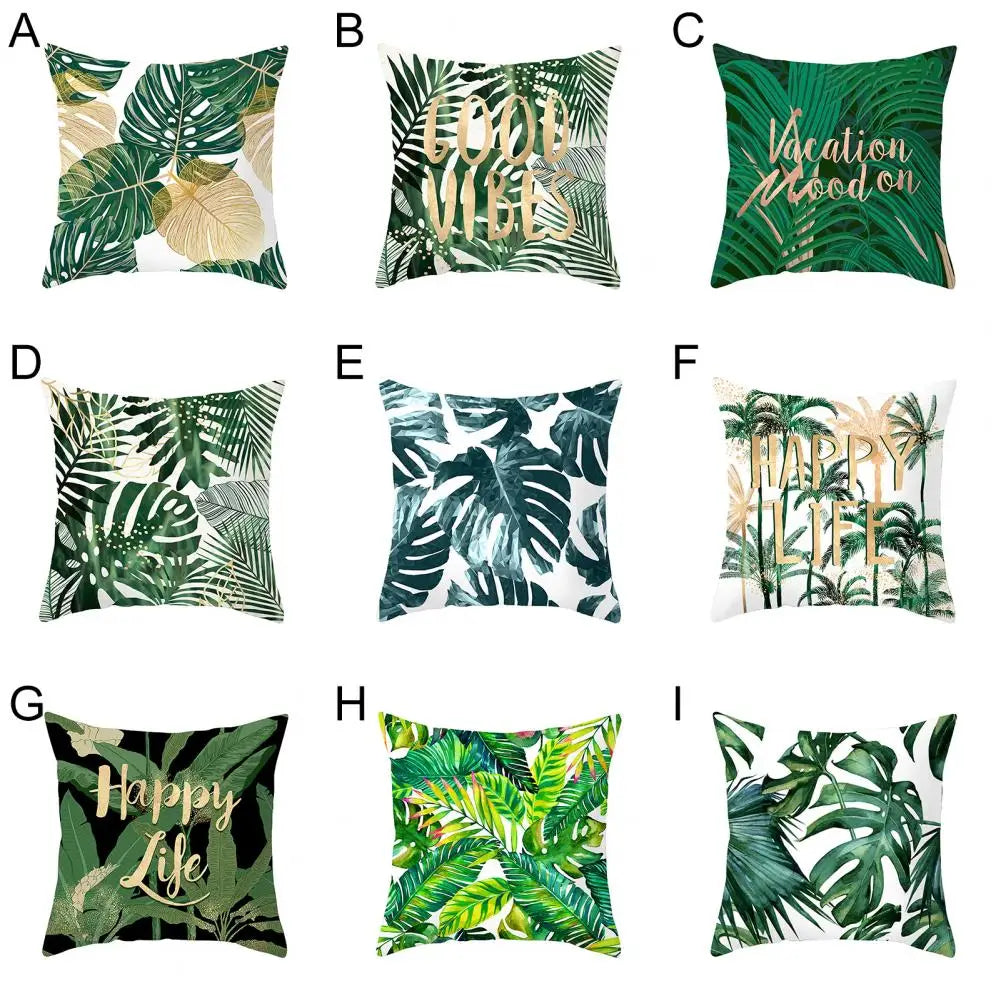 45cm Cushion Case Removable Polyester Green Plant Print Pillowcase Tropical Leaf Cactus Monstera Throw Cushion Cover Home Decor