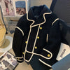 Autumn Winter Turn Down Collar Lambwool Coat Women Vintage Splices Loose Jackets Female Coat Thicken Outwears Women Jacket