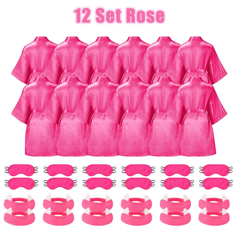 10/12/15/18 Sets Spa Party Favors Robe for Girls Kids Birthday Kimono Robe Satin Robe for Slumber Party DIY Birthday Squad Robes