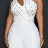 Women One Shoulder Cutout Studded Jumpsuit With Belt