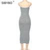 SIBYBO Ribbed Spaghetti Strap Cotton Dress Women Sleeveless O-Neck Summer Dress Solid Backless Long Party Dress