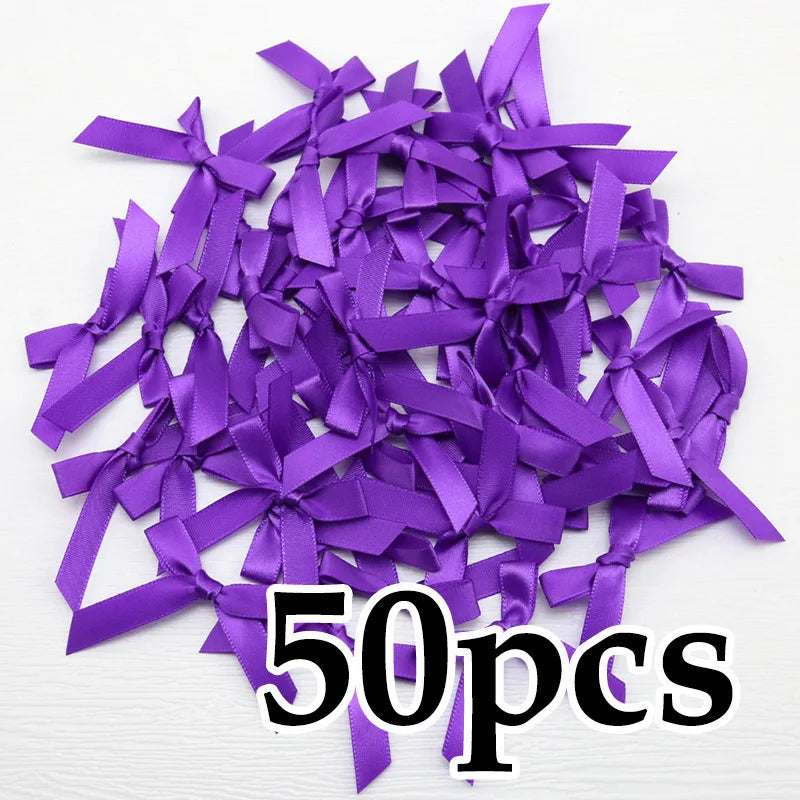 (50 Pcs) 4*4cm Colourful Ribbon Bows Small Size Polyester Satin Ribbon Bow Flower DIY Craft Decoration
