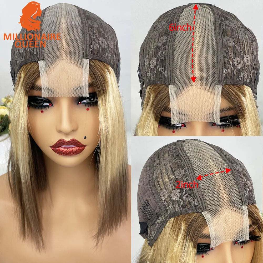 Vietname Super Double Drawn Bone Straight 2x6 Bob Wig with 100% Human Hair Candy color 250% Density For Black Women