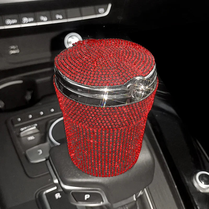 Crystal Diamond Car Ashtray Auto Portable Bling Cigarette Smokeless with LED Light Indicator Car Accessories for Women