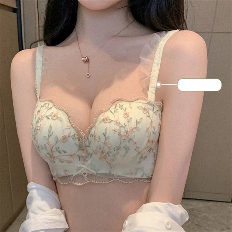 Small Breasts Gathered Women's Underwear Flat Chest Collection Side Breast Anti-sagging No Steel Ring Embossed Women's Bra