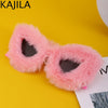 Cat Eye Sunglasses Women Punk Soft Fur Velvet Ladies Sun Glasses 2024 Luxury Brand Trendy Shades Eyewear Oculos De Sol Feminino